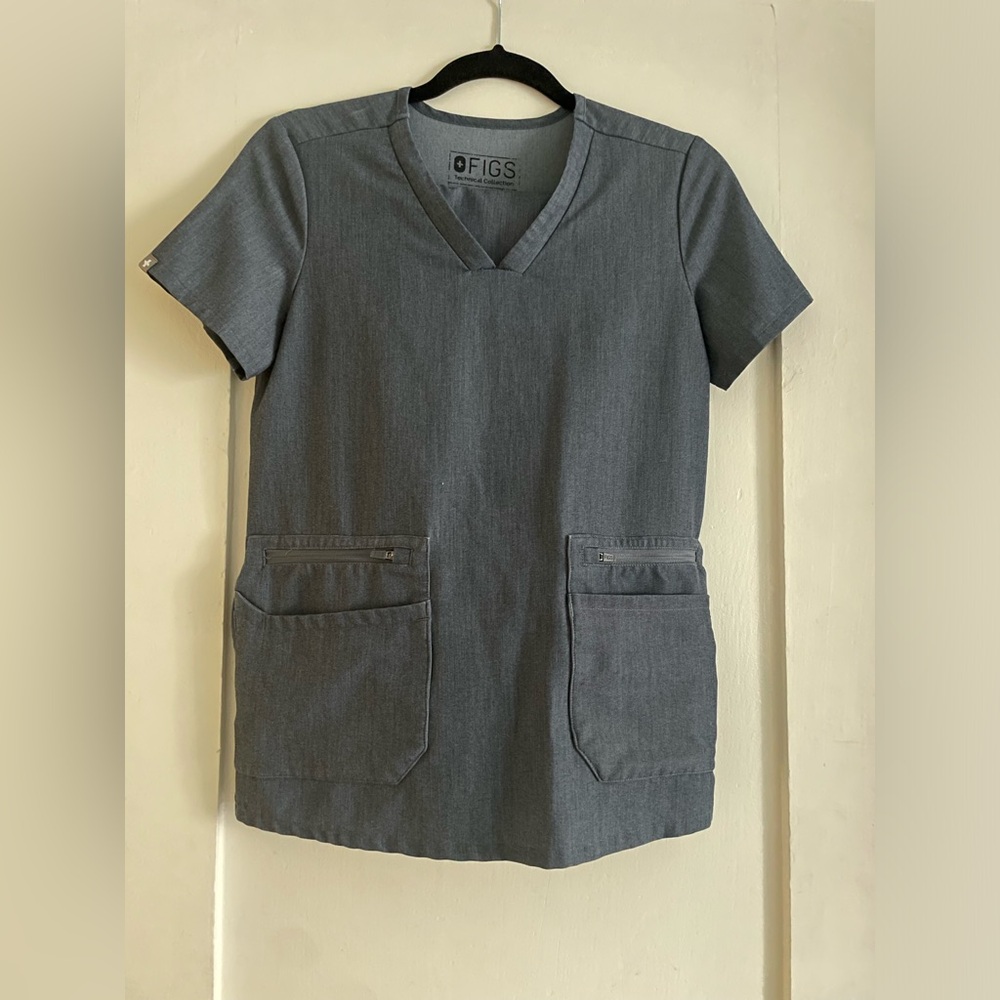 Figs XXS Accra 6-pocket Top Scrub / XXS Livingston Scrub Pants - Heathered Gray